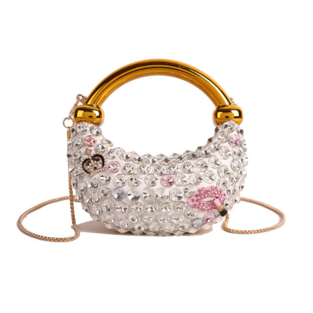 Mini Acrylic Bag Fashion Sequin Personalized One-Shoulder Crescent Bag Women's Chain Dinner Bag