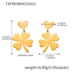 Gold color clover stainless steel long necklace earrings rings suit