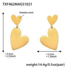 18KG gold heart stainless stee long necklace earrings rings set