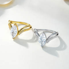 V-shaped Curve Inlay Shining Oval Zircon Ring for Women stainless steel rings