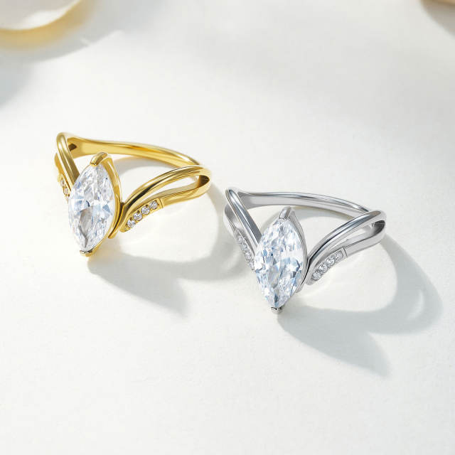 V-shaped Curve Inlay Shining Oval Zircon Ring for Women stainless steel rings