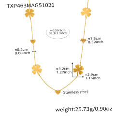 Gold color clover stainless steel long necklace earrings rings suit
