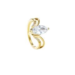 V-shaped Curve Inlay Shining Oval Zircon Ring for Women stainless steel rings
