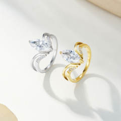 V-shaped Curve Inlay Shining Oval Zircon Ring for Women stainless steel rings