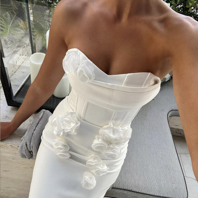 White tube top flower personality fashion bandage dress night clothes bandagedresses