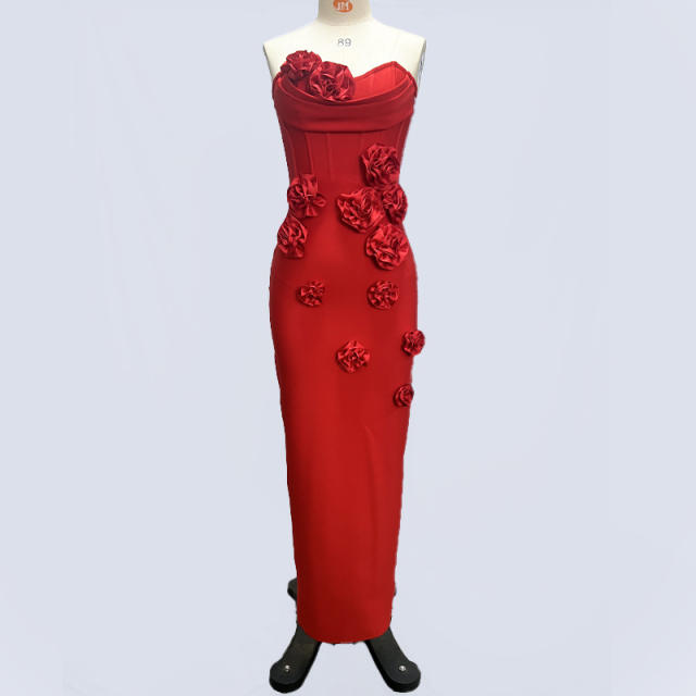 White tube top flower personality fashion bandage dress night clothes bandagedresses