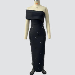 Elegant color matching rhinestone bandage dresses