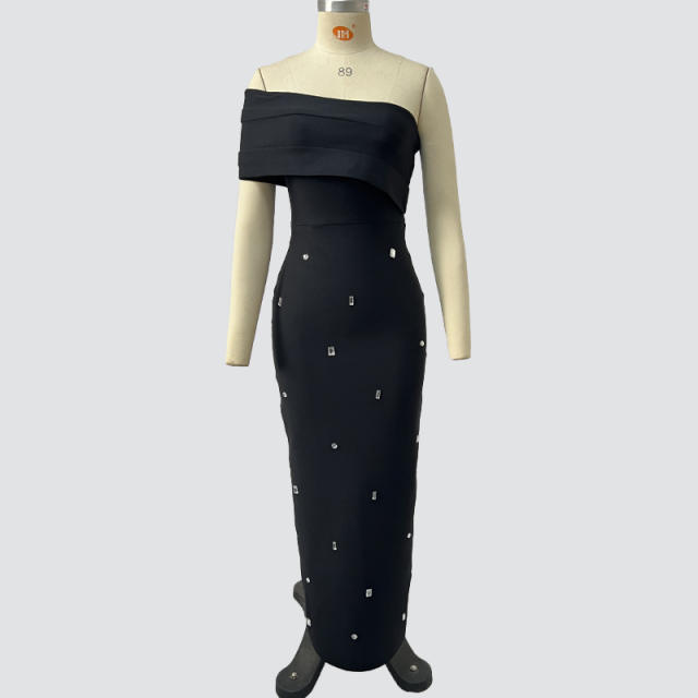 Elegant color matching rhinestone bandage dresses