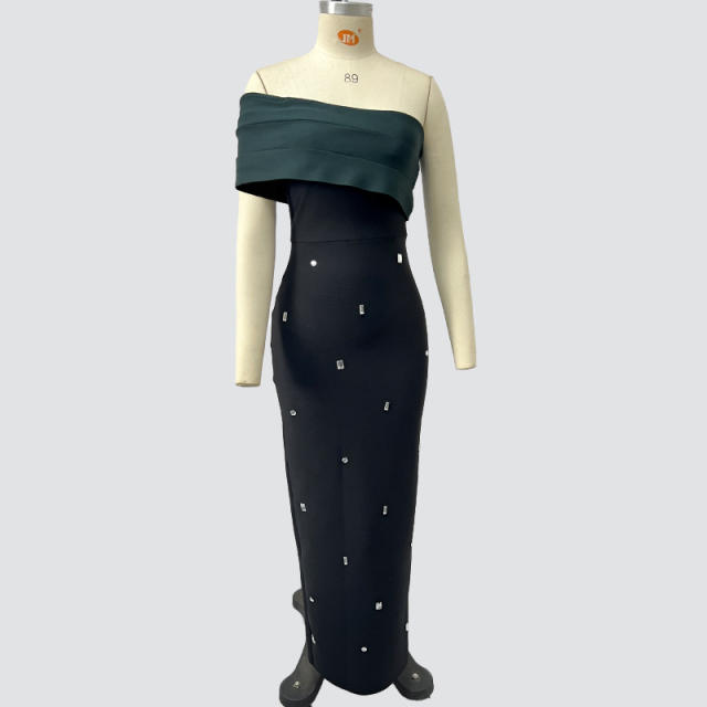 Elegant color matching rhinestone bandage dresses