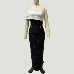 Elegant color matching rhinestone bandage dresses