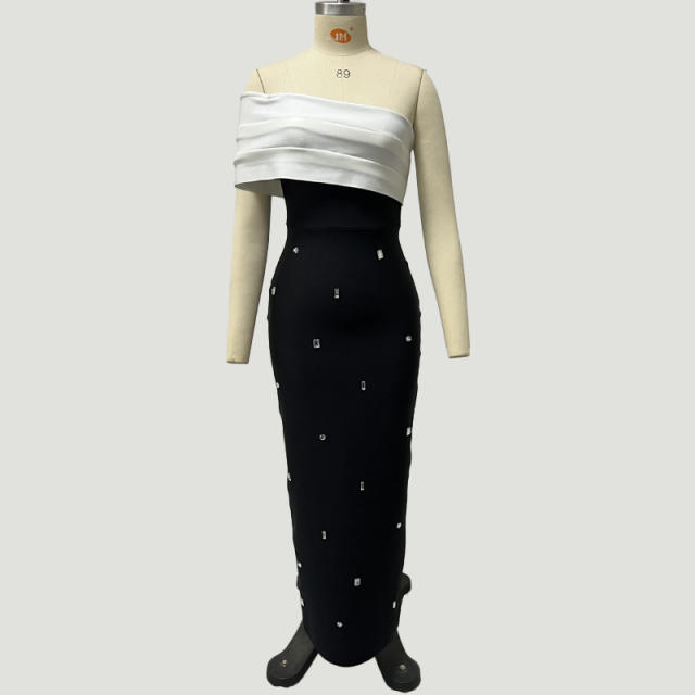 Elegant color matching rhinestone bandage dresses