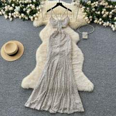 Evening Party Evening Dress Women's Sexy Hollow Strap Tight Waist Slim-fit Sequins Glitter dress
