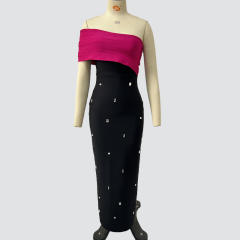 Elegant color matching rhinestone bandage dresses