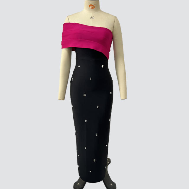 Elegant color matching rhinestone bandage dresses