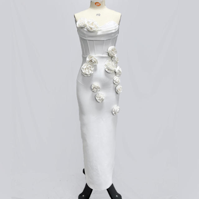 White tube top flower personality fashion bandage dress night clothes bandagedresses