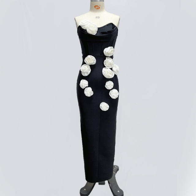 White tube top flower personality fashion bandage dress night clothes bandagedresses