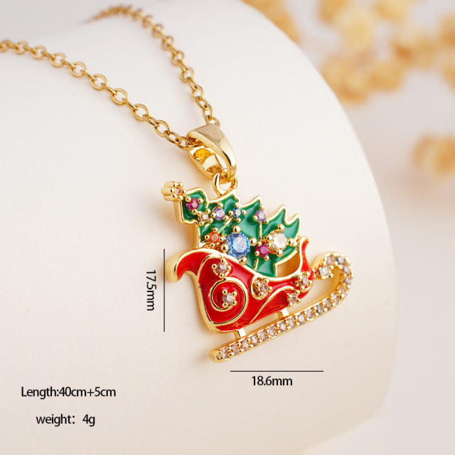 Hot sale color enamel christmas pendant stainless steel chain necklace