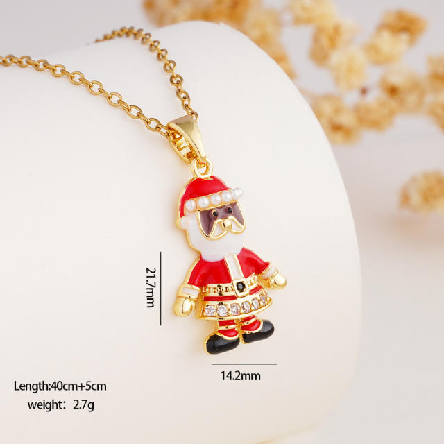 Hot sale color enamel christmas pendant stainless steel chain necklace