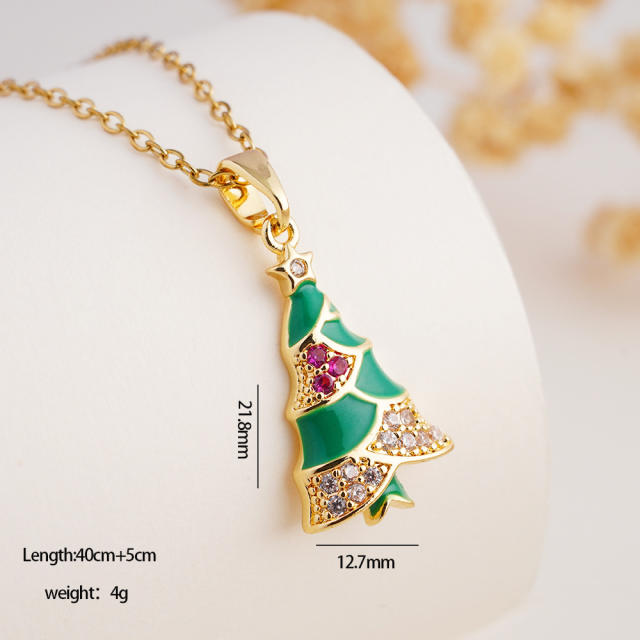 Hot sale color enamel christmas pendant stainless steel chain necklace