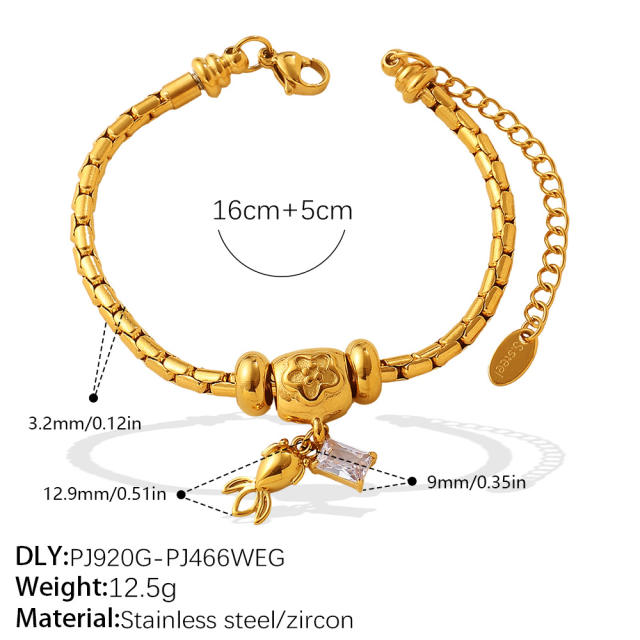 DIY moon star charm snake chain stainless steel bracelet