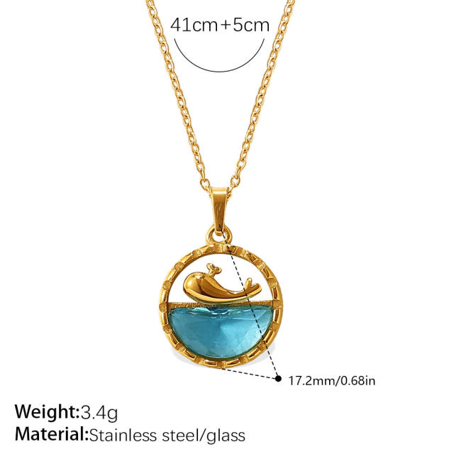 Dainty whale sun pendant stainless steel necklace