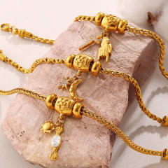 DIY moon star charm snake chain stainless steel bracelet