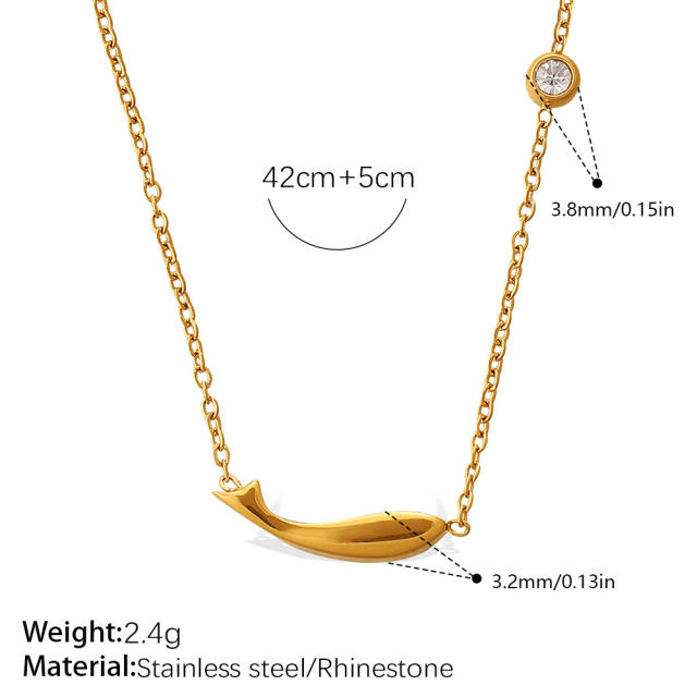 Dainty whale sun pendant stainless steel necklace