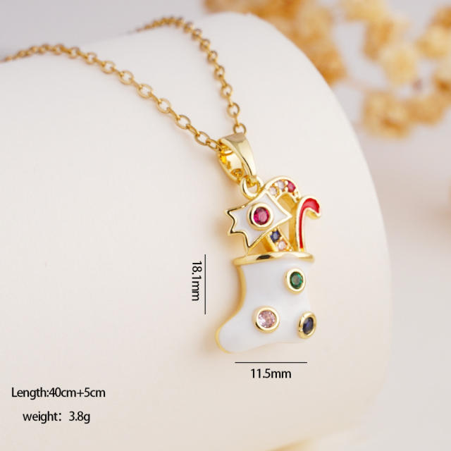 Hot sale color enamel christmas pendant stainless steel chain necklace