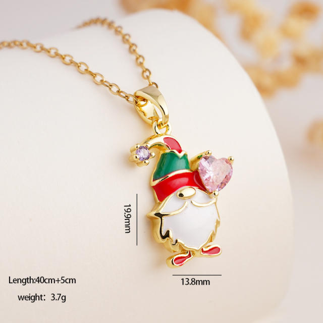 Hot sale color enamel christmas pendant stainless steel chain necklace