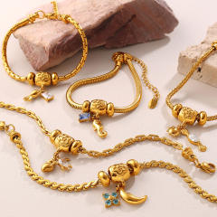 DIY moon star charm snake chain stainless steel bracelet