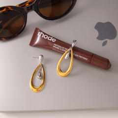 Simple two color hollow out drop stainless steel earrings