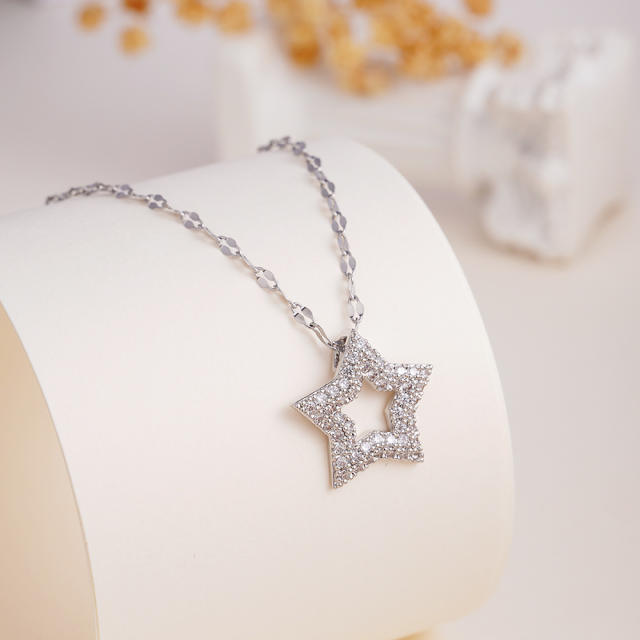 Hiphop diamond star heart pendant stainless steel chain necklace