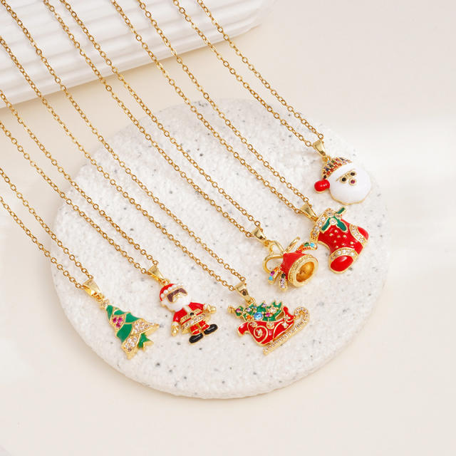 Hot sale color enamel christmas pendant stainless steel chain necklace