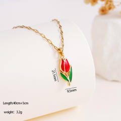 Color enamel tulip pendant stainless steel chain necklace