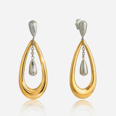 Simple two color hollow out drop stainless steel earrings