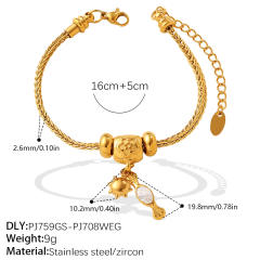 DIY moon star charm snake chain stainless steel bracelet