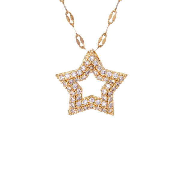 Hiphop diamond star heart pendant stainless steel chain necklace