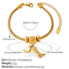 DIY moon star charm snake chain stainless steel bracelet