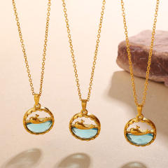 Dainty whale sun pendant stainless steel necklace