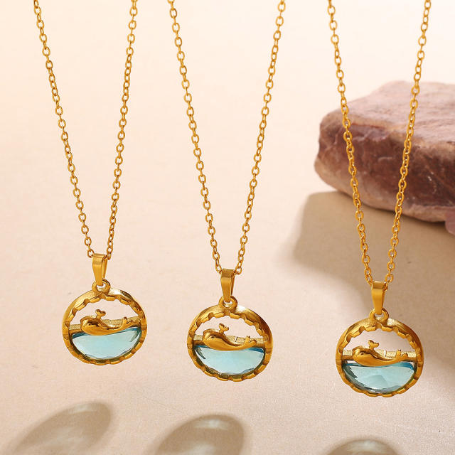 Dainty whale sun pendant stainless steel necklace