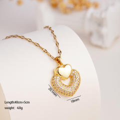 Hiphop diamond star heart pendant stainless steel chain necklace