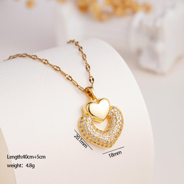 Hiphop diamond star heart pendant stainless steel chain necklace