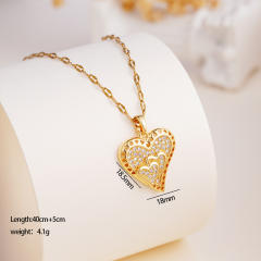 Hiphop diamond star heart pendant stainless steel chain necklace