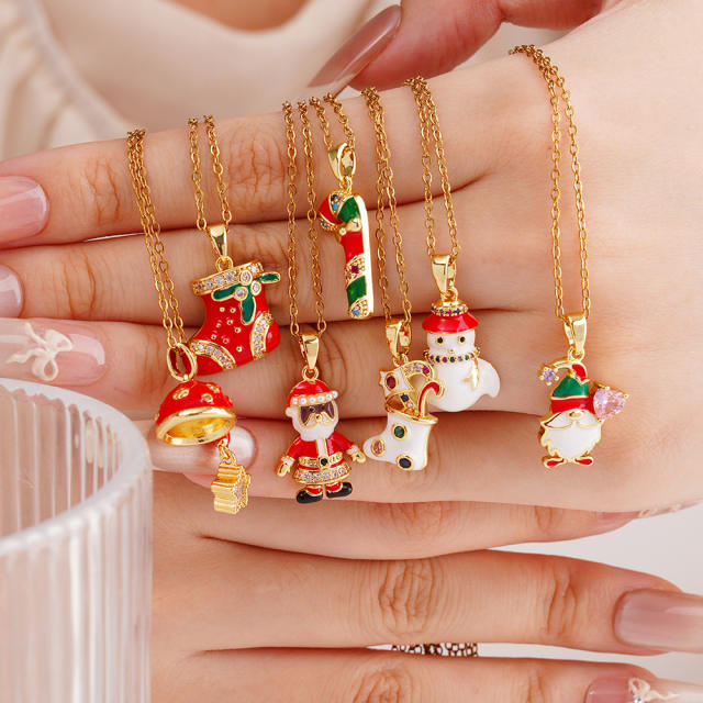 Hot sale color enamel christmas pendant stainless steel chain necklace