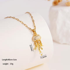 Creative color enamel jellyfish pendant stainless steel chain necklace