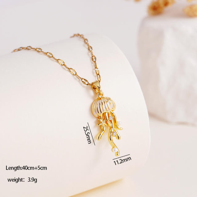 Creative color enamel jellyfish pendant stainless steel chain necklace