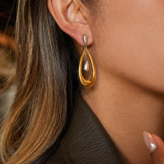 Simple two color hollow out drop stainless steel earrings