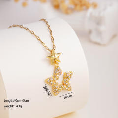 Hiphop diamond star heart pendant stainless steel chain necklace