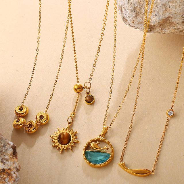 Dainty whale sun pendant stainless steel necklace