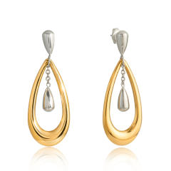 Simple two color hollow out drop stainless steel earrings